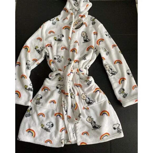 Peanuts Snoopy Hooded Robe Sz S/M Rainbow Super Soft Belt Woodstock Pride NWT - Picture 2 of 11